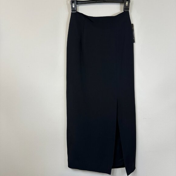 Black Silk Maxi Lined Skirt High Front Slit Skirt Women's Size 2P NWT - Picture 11 of 11